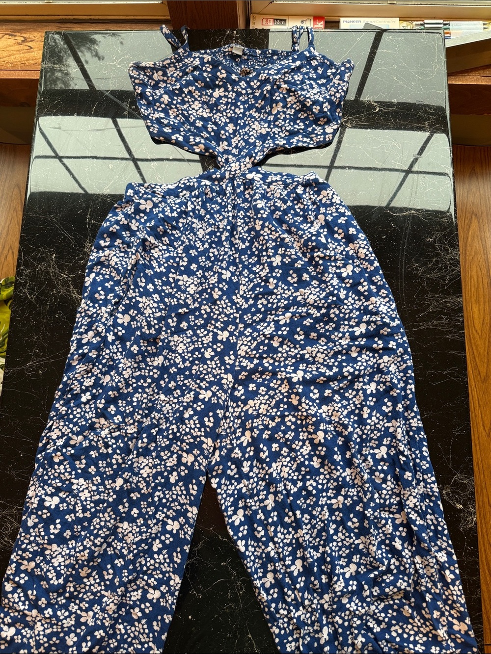aerie Navy Floral Cutout Jumpsuit